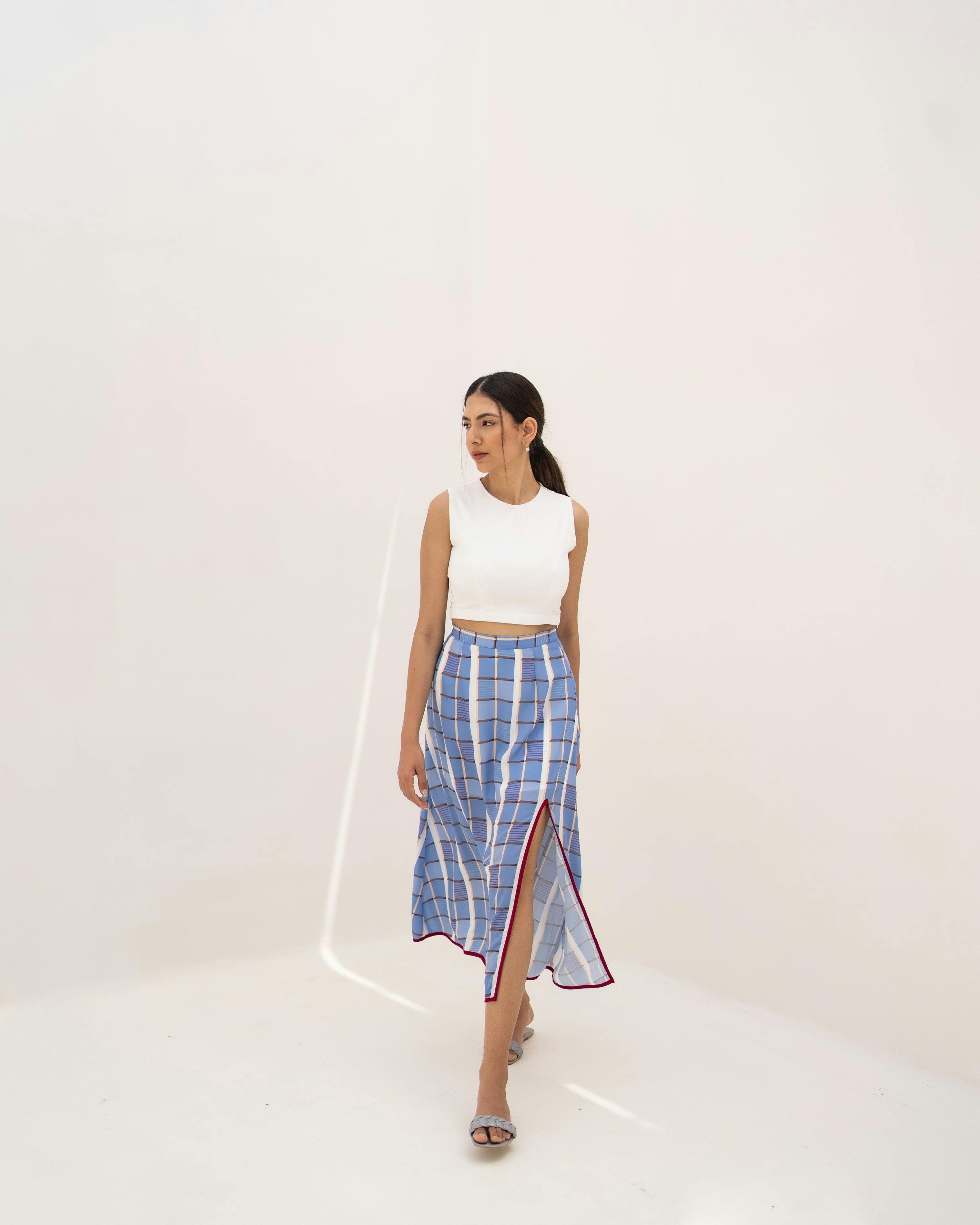 Crop top and printed skirt set, a product by Kritika Madan