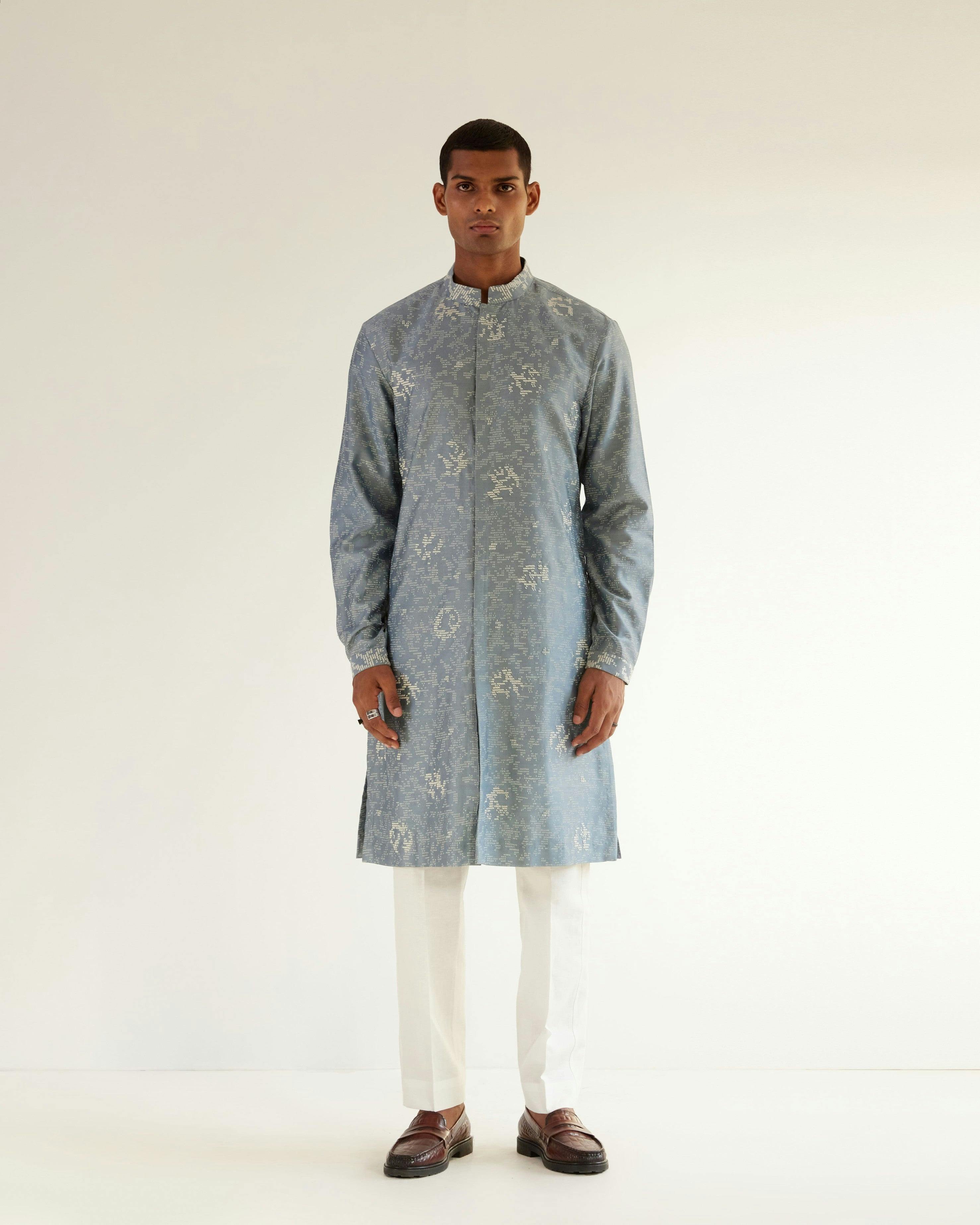 Thumbnail preview #0 for Block Embroidered Front Open Kurta Set