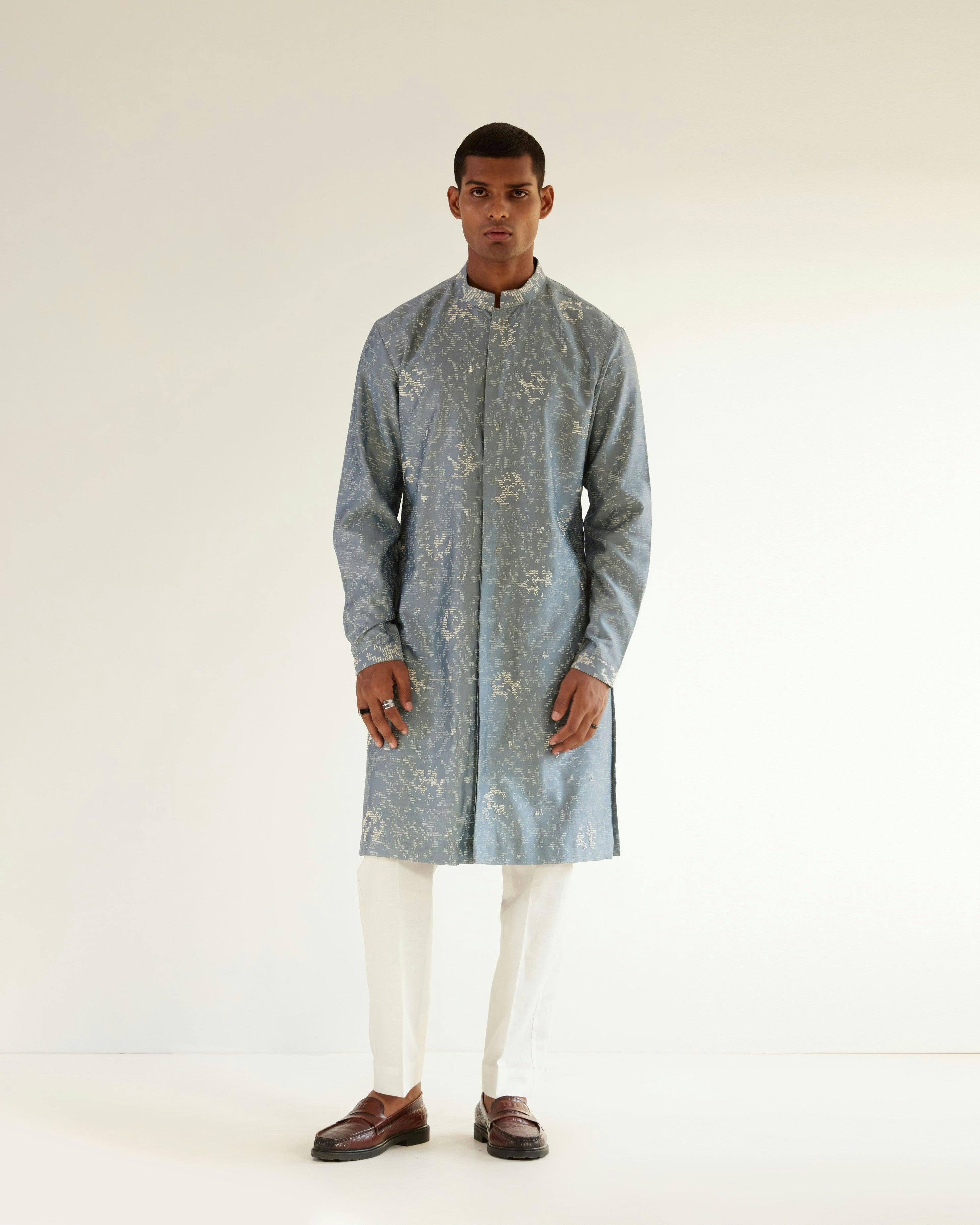 Thumbnail preview #2 for Block Embroidered Front Open Kurta Set