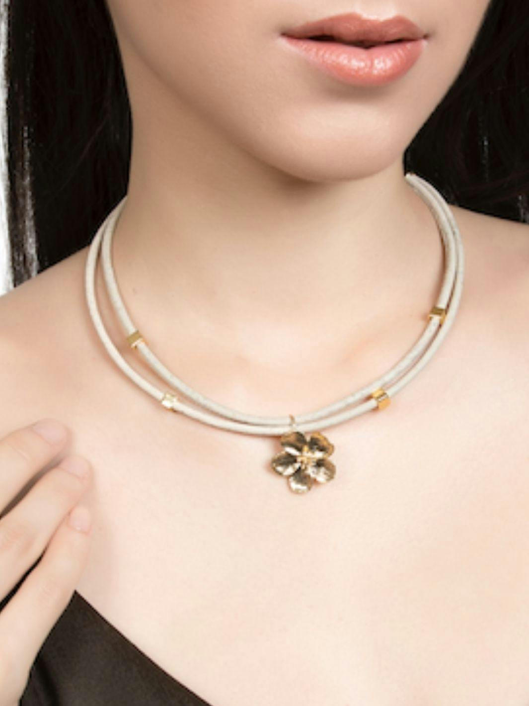 Thumbnail preview #0 for Moon Flower in Gold and White Cork Necklace