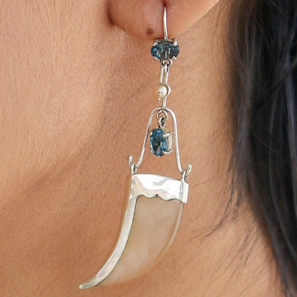 AVANI Silver Faux Tiger Claw Blue Imperial Earrings, a product by Baka