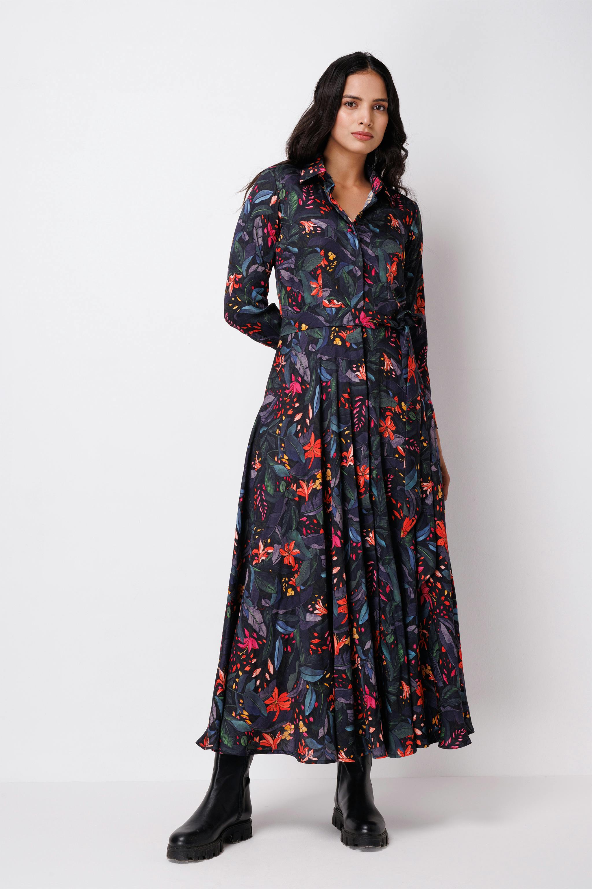 Forest Print Full Length Dress, a product by House of Sangai