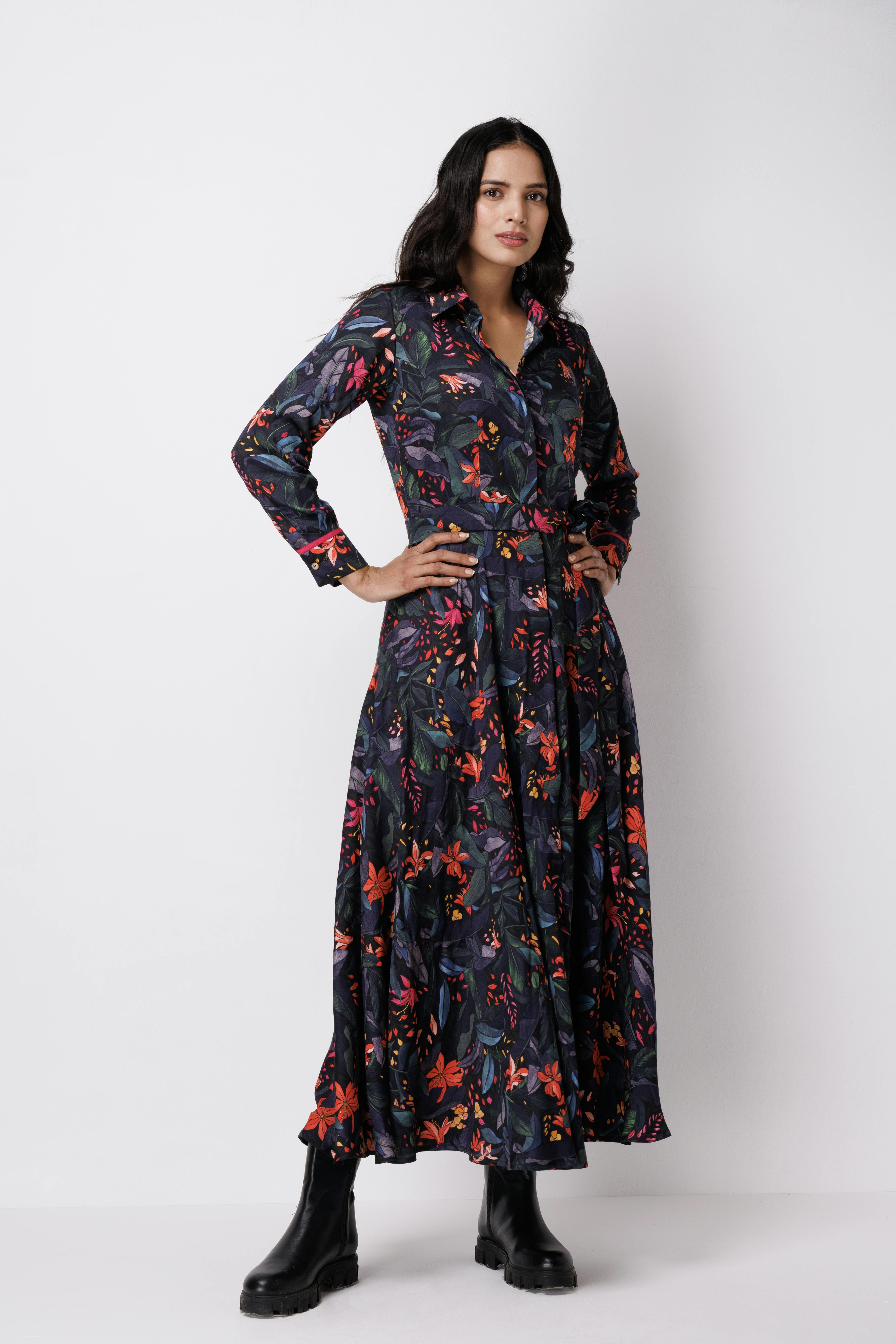 Additional image of Forest Print Full Length Dress, a product by House of Sangai