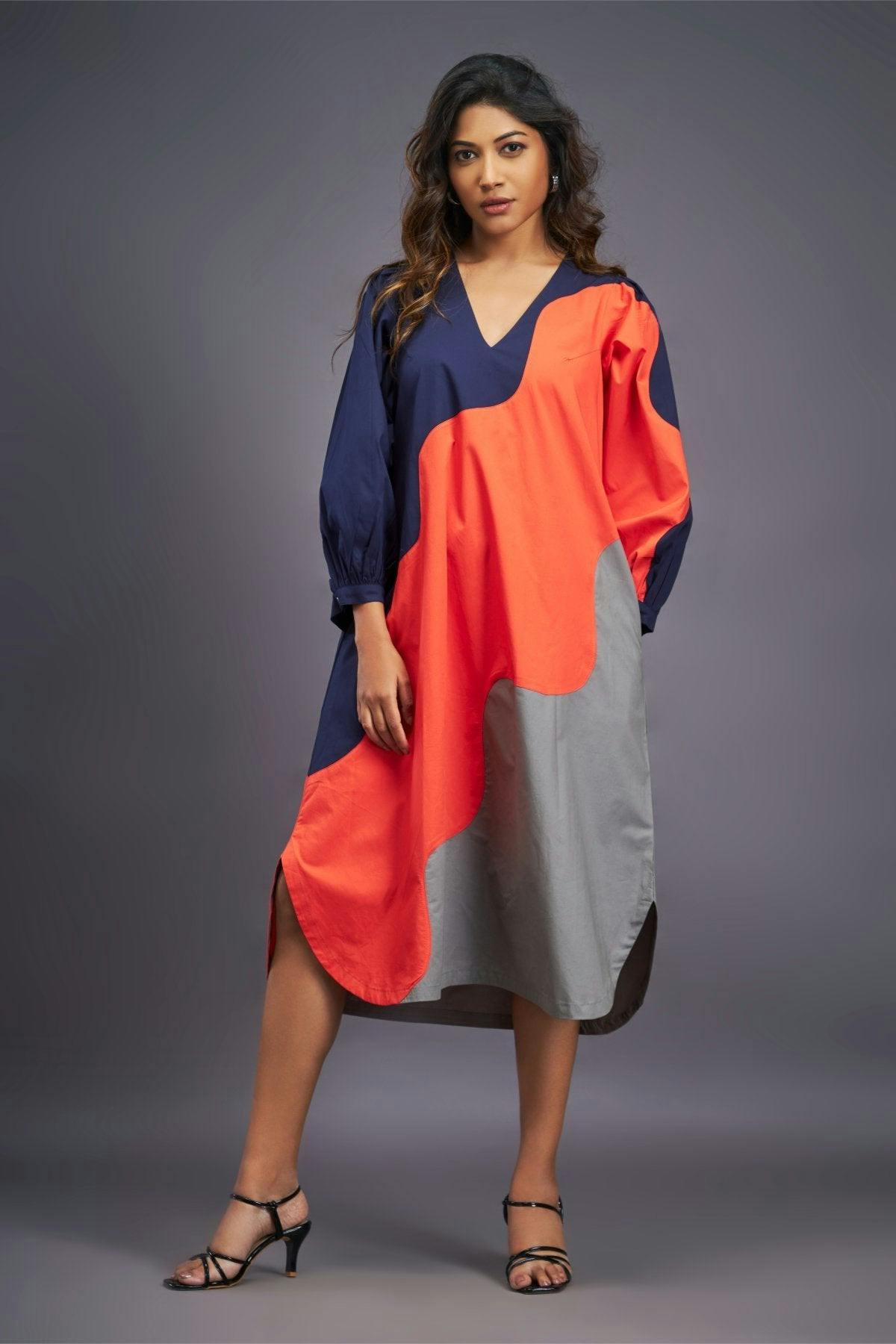 Navy Blue Orange Oversized Dress, a product by Deepika Arora