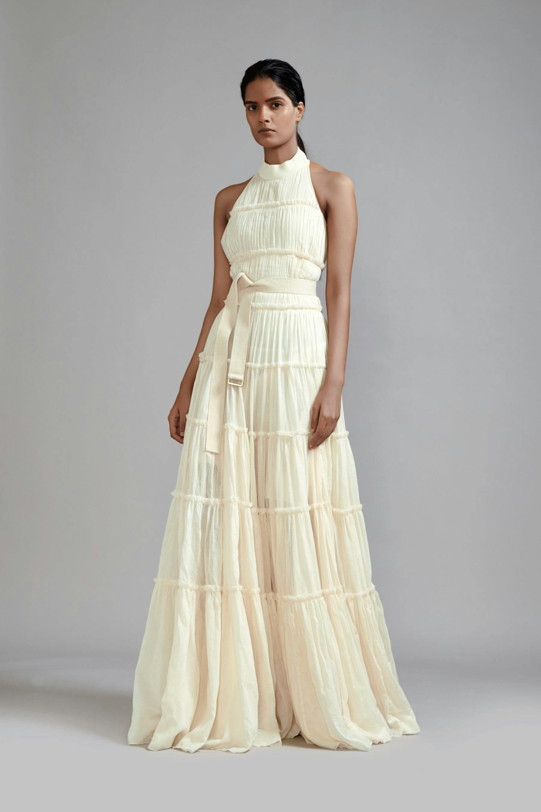 Off-White Backless Tiered Gown, a product by Style Mati