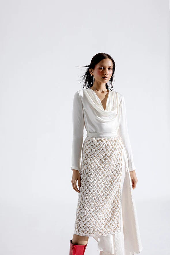 Cream Cocoon Wrap Skirt, a product by AROKA