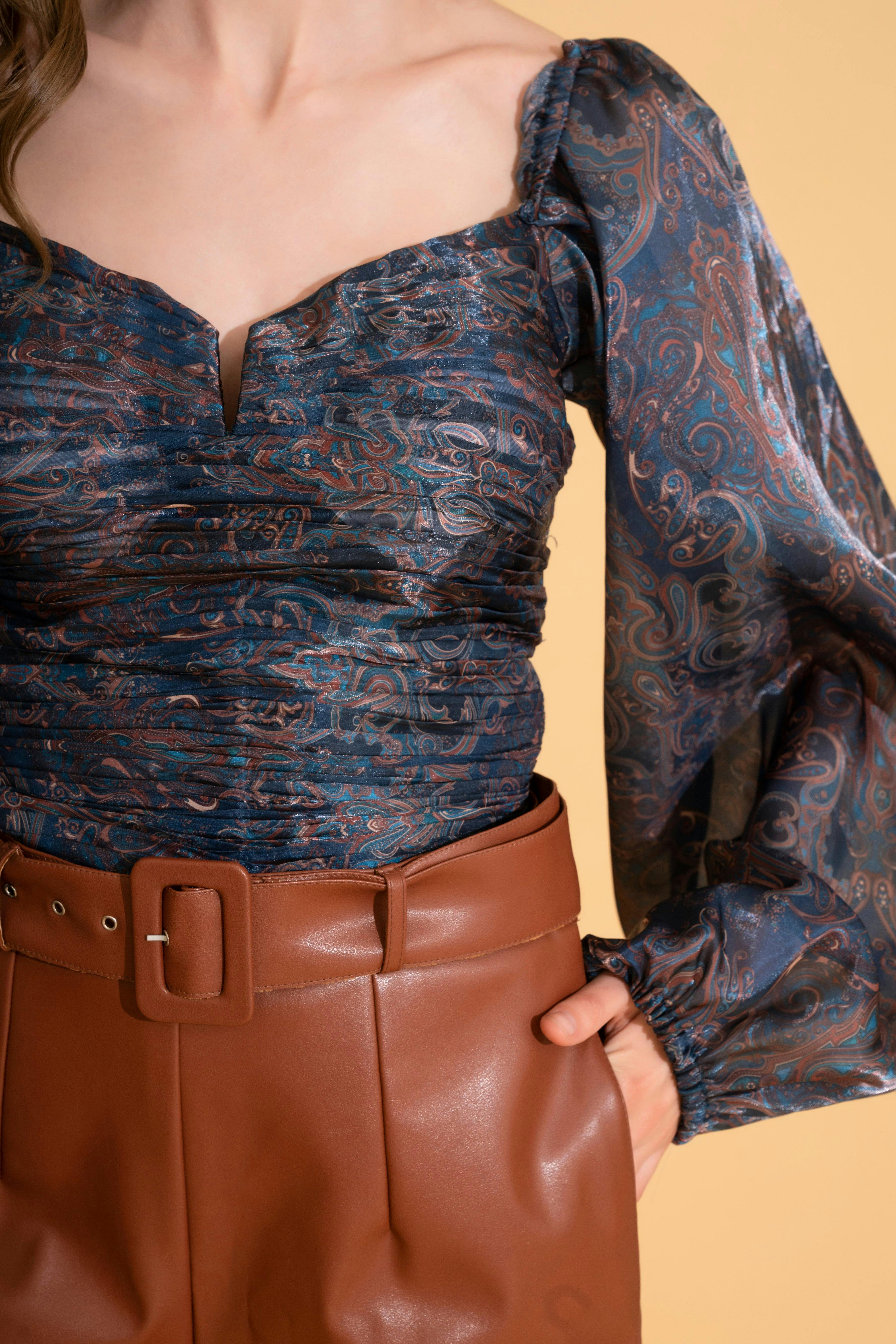 Thumbnail preview #2 for Blue Printed Ruched Blouse