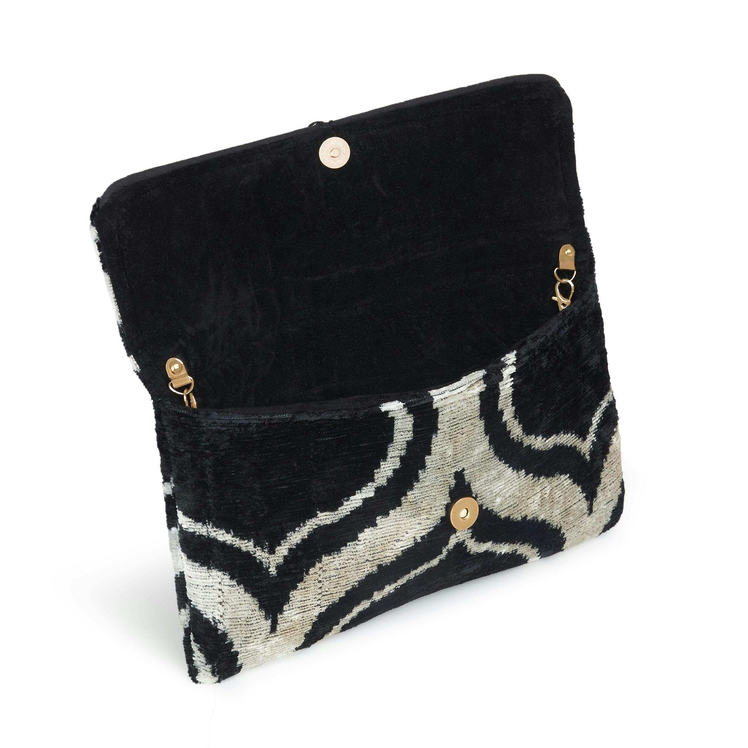 Thumbnail preview #4 for Black Temple Design Velvet Silk Fold Over Clutch