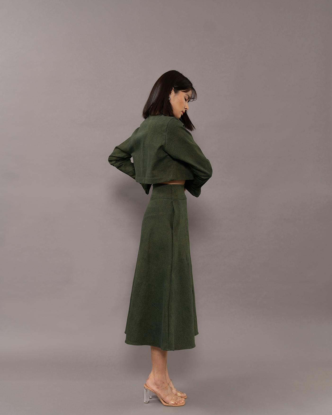 Thumbnail preview #1 for Dark green denim skirt set