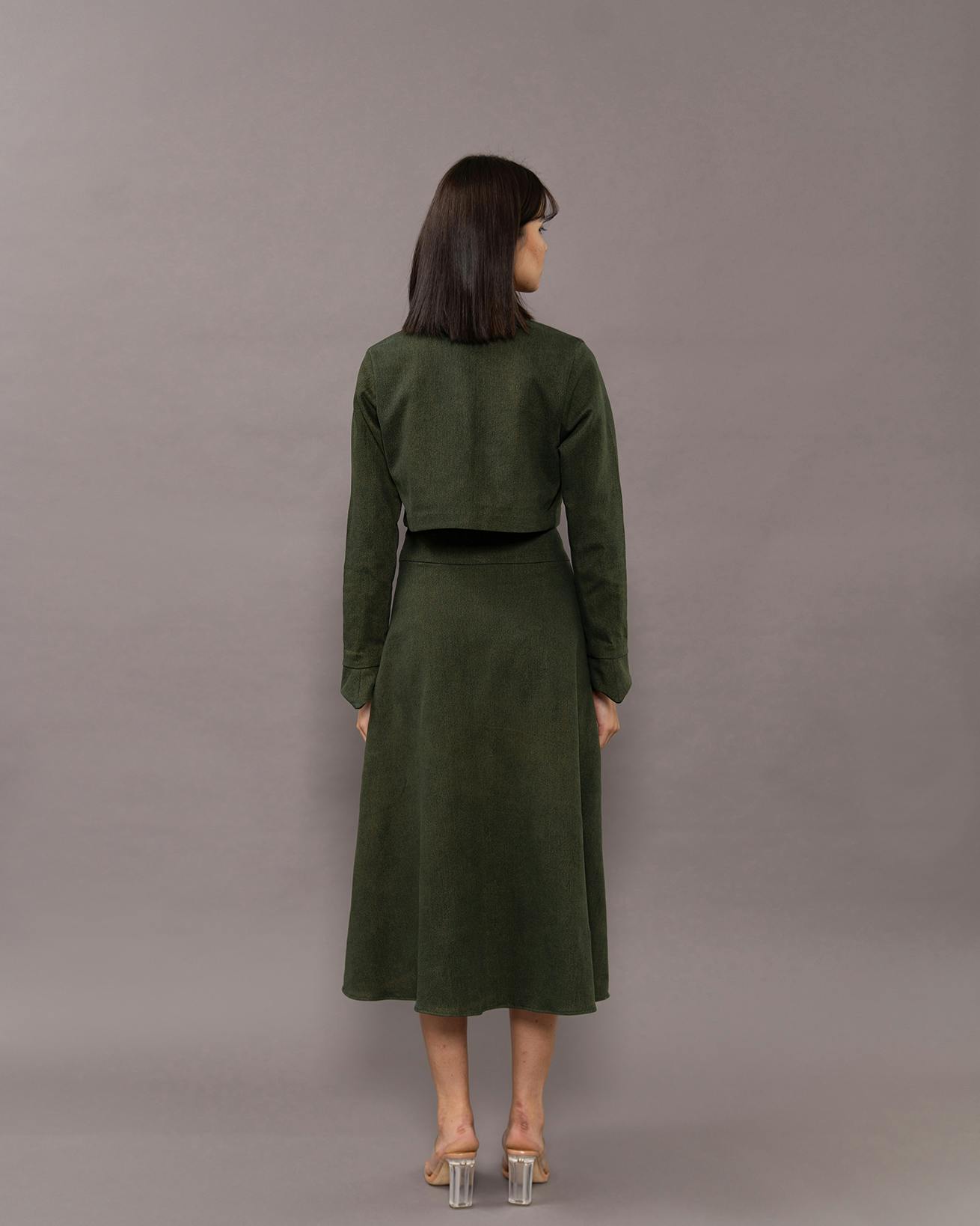 Thumbnail preview #2 for Dark green denim skirt set