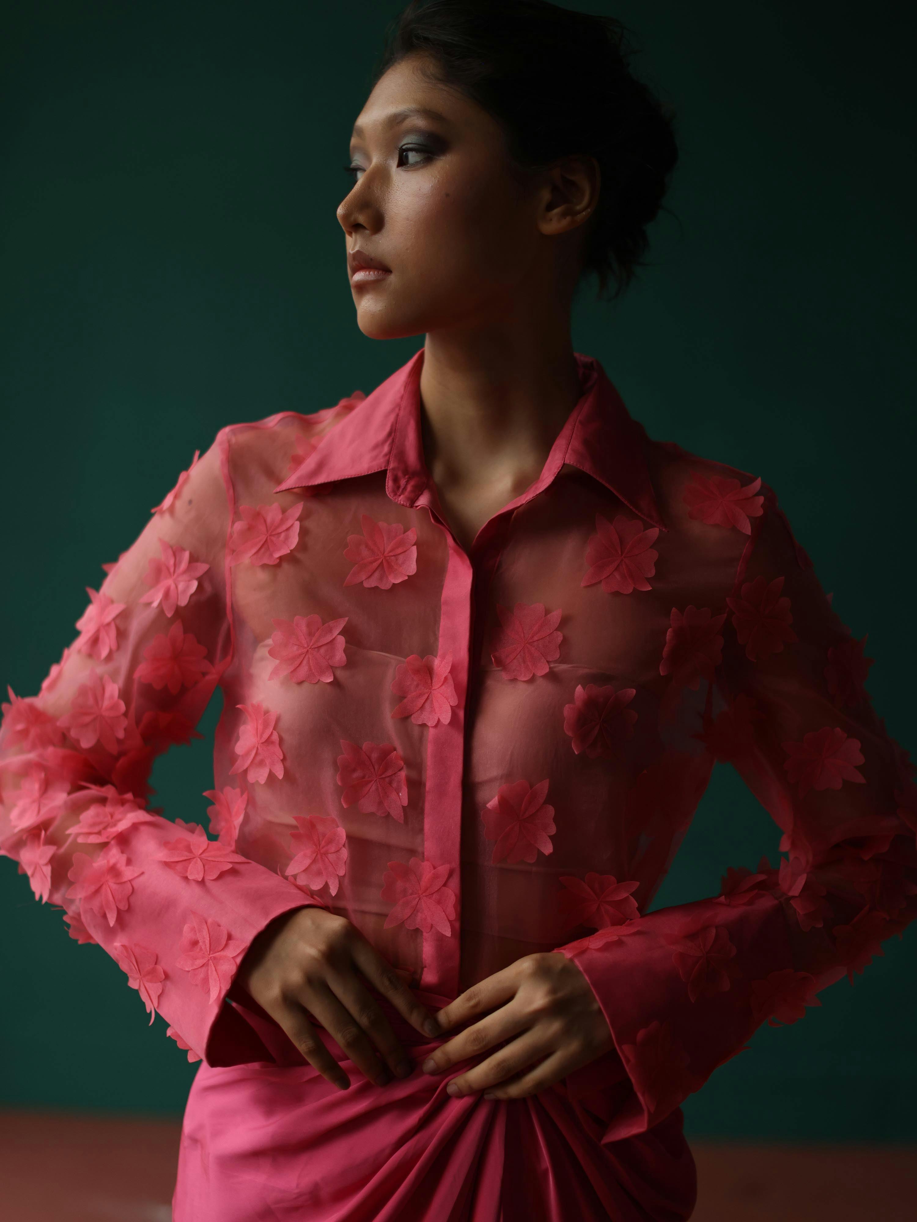 Pink organza bloom shirt, a product by Shriya Khanna