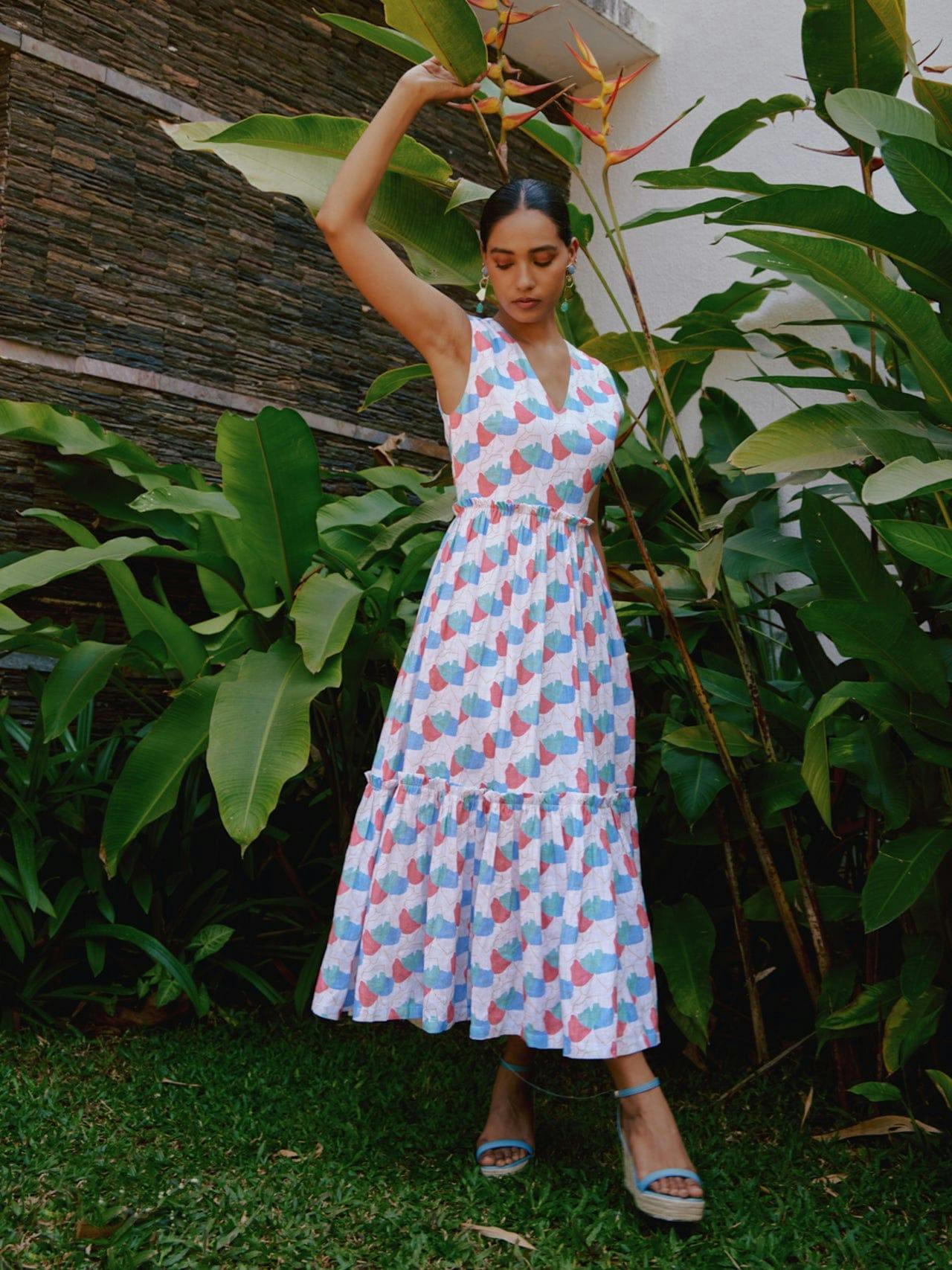 faraway floral printed tiered midi dress, a product by tara and i