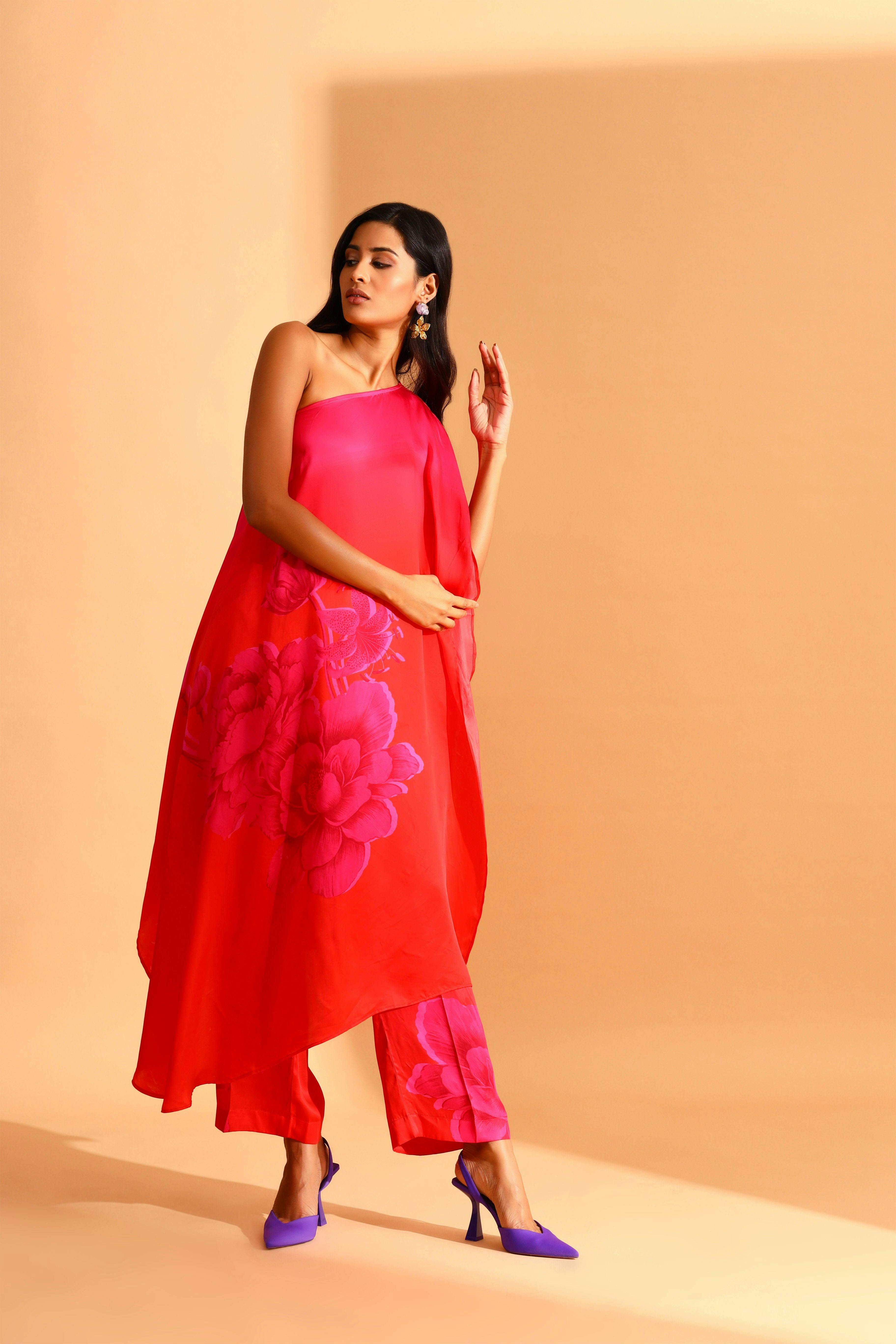 GUL ONE SHOULDER TUNIC & TROUSERS CO-ORDS SET, a product by Moh India
