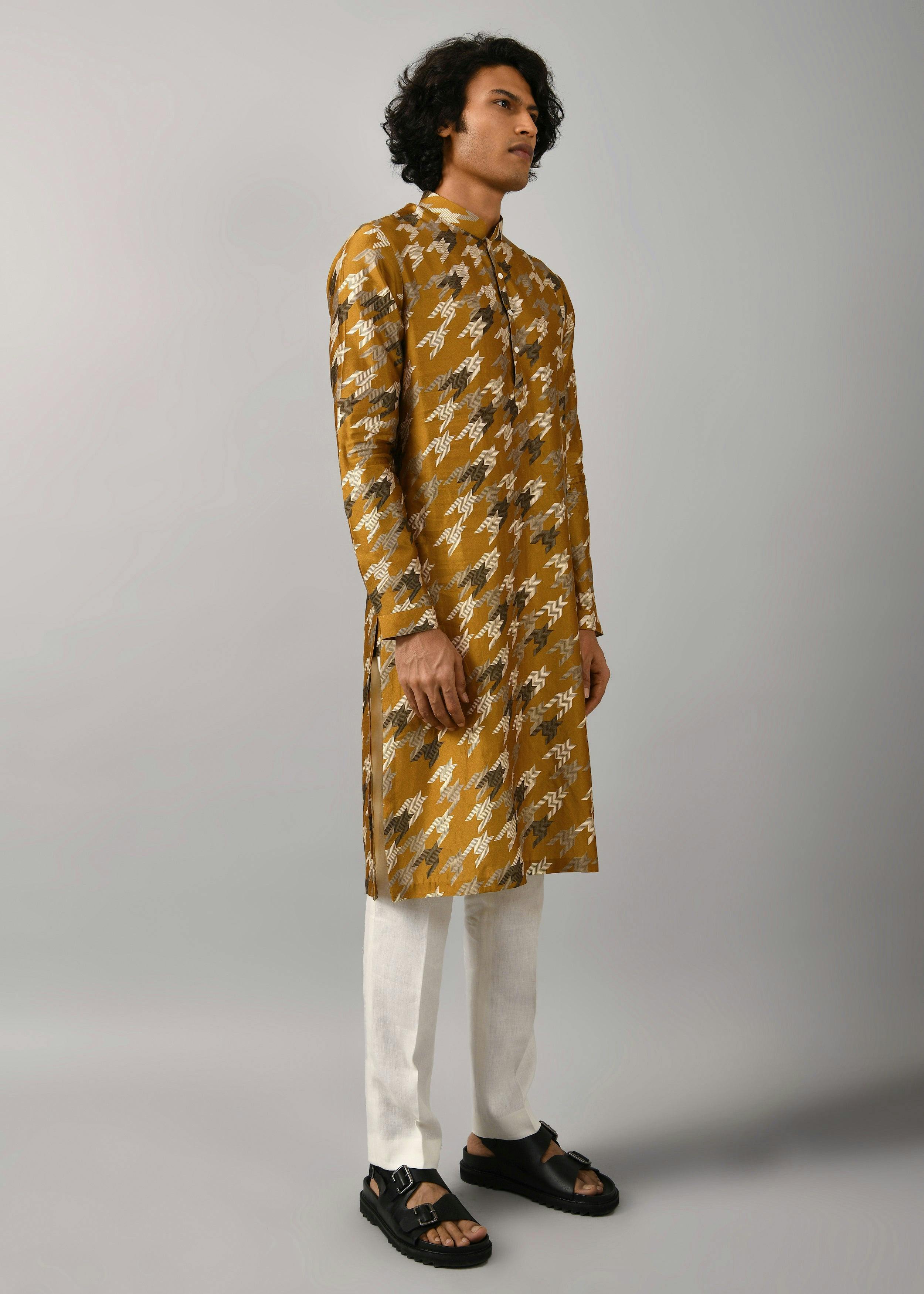 Thumbnail preview #2 for Houndstooth Silk Printed Kurta