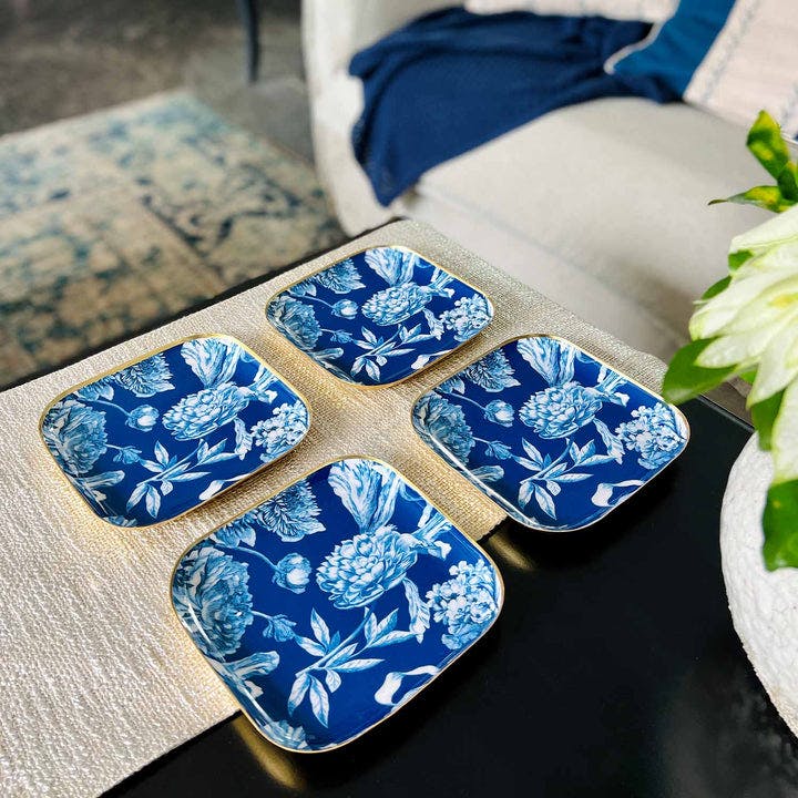 Square Quarter Plates, Set of 4 - Brittany Bleu, a product by Faaya Gifting