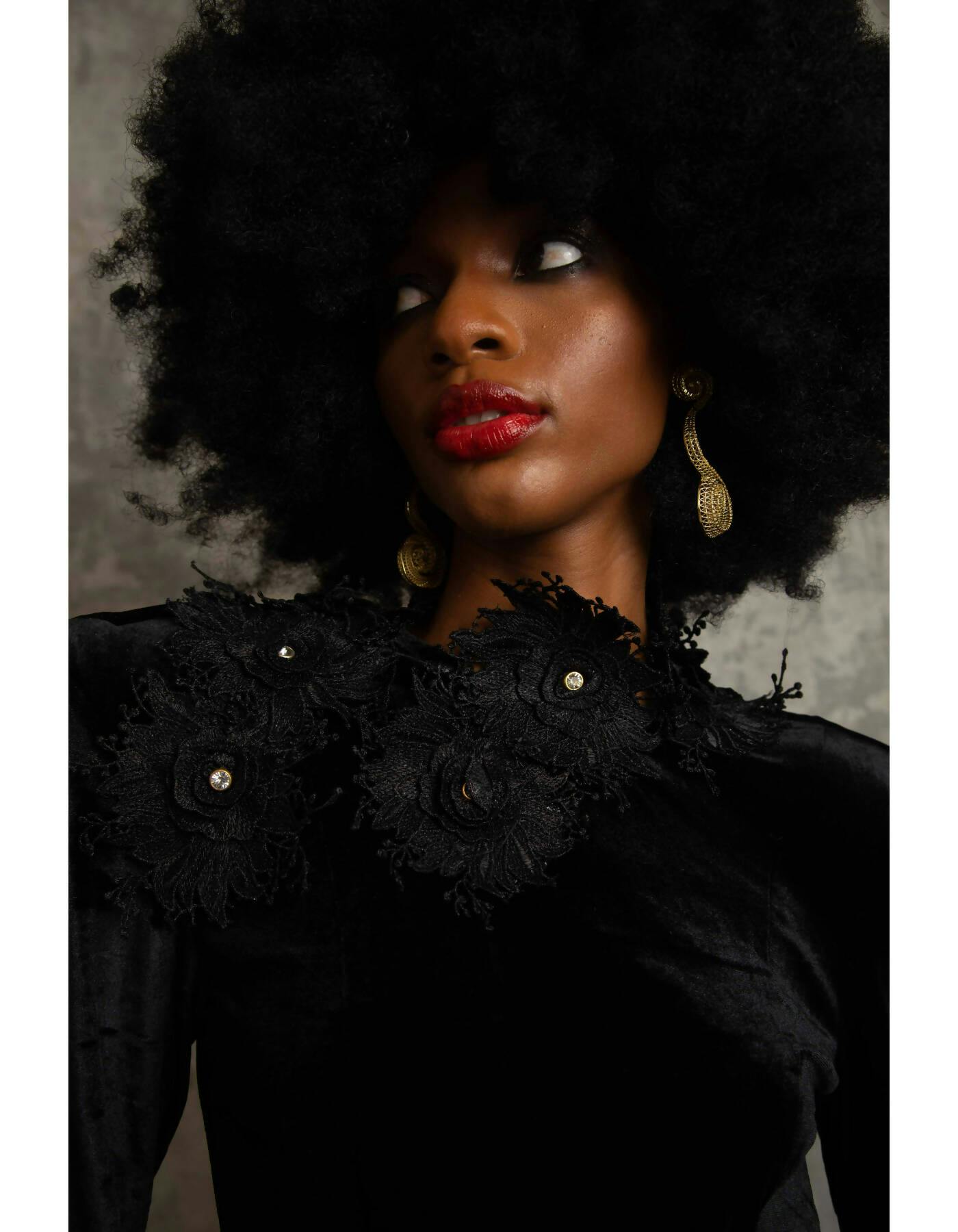 Thumbnail preview #5 for Embroidered Black Velvet Ruched Dress