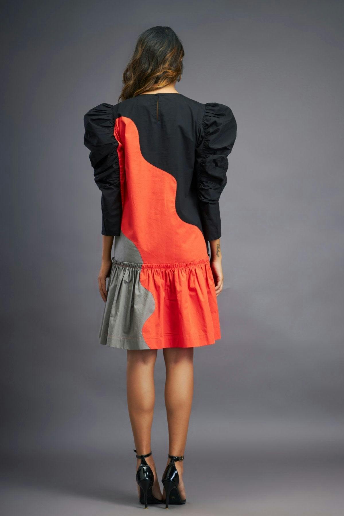Thumbnail preview #1 for BB-1104-OG - Black Orange Short Dress With Frills