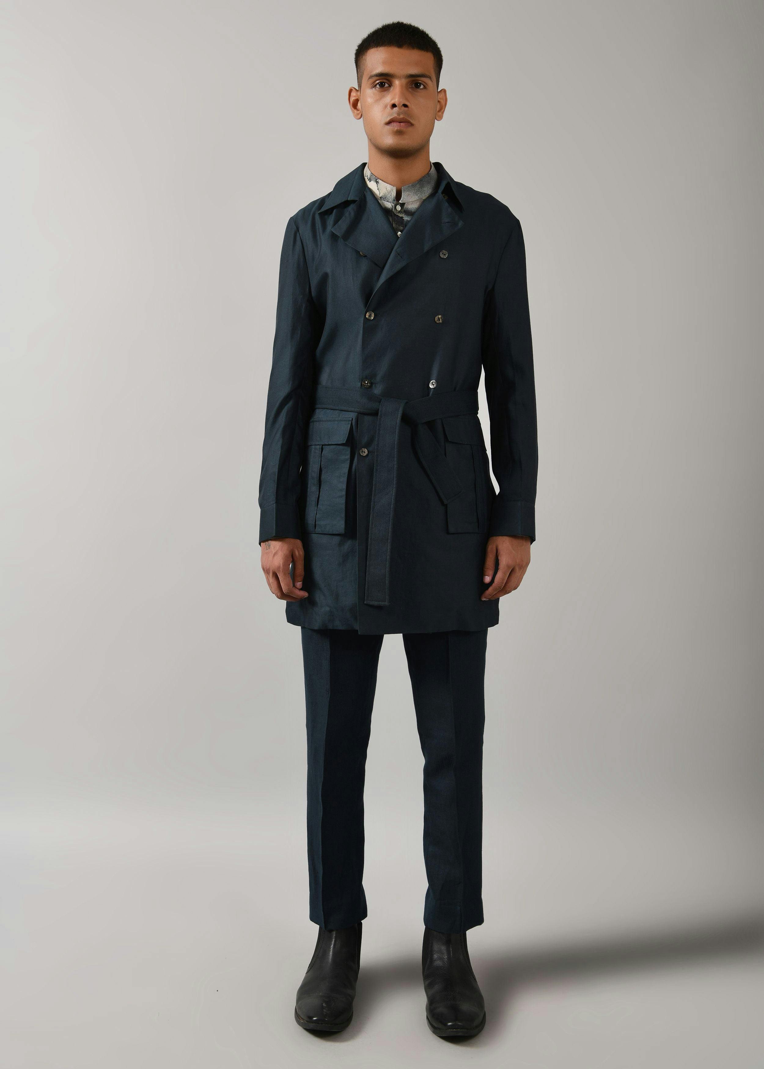 Teal Silk Trench Coat, a product by Country Made
