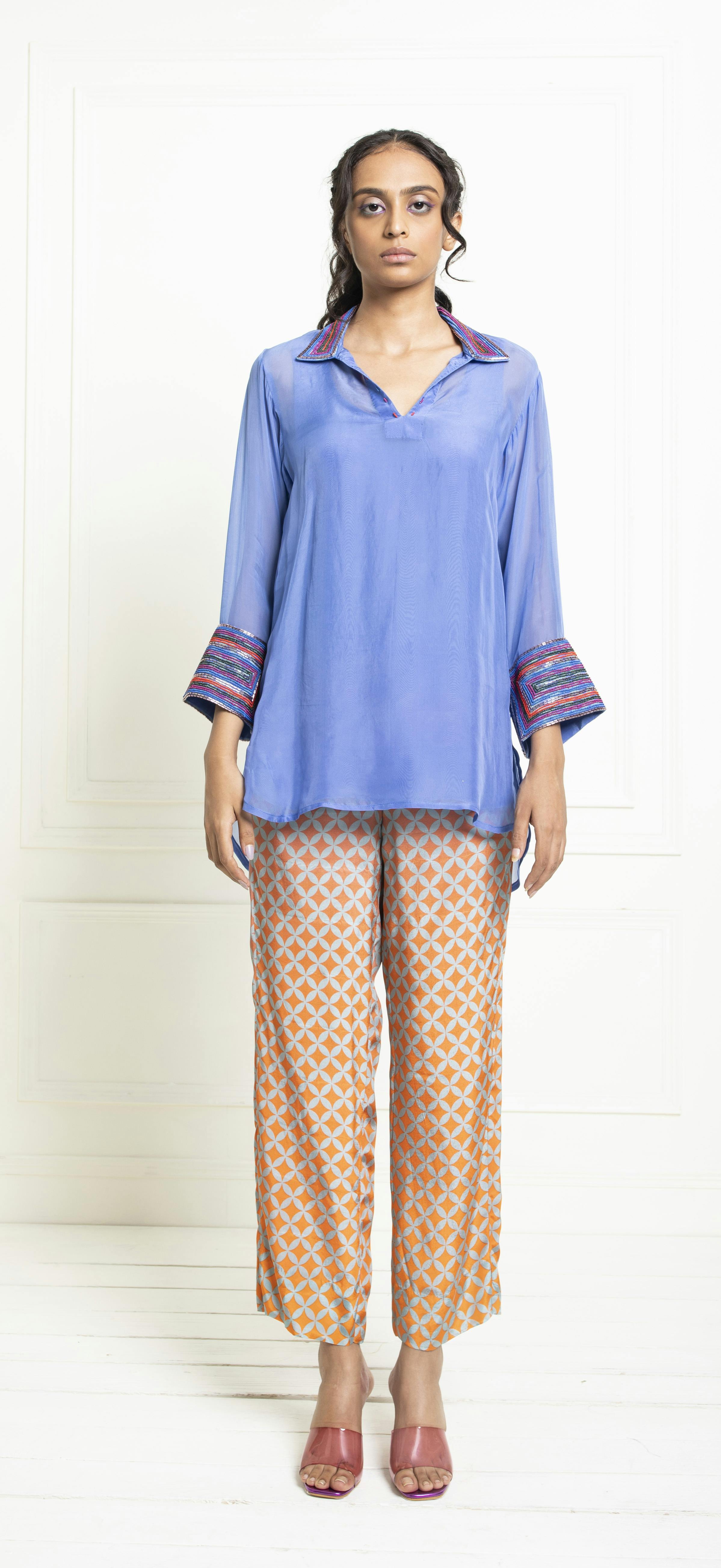 Organza shirt with printed pants, a product by Allagi Studio