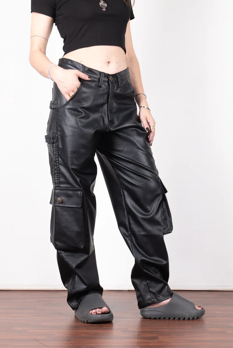Thumbnail preview #1 for Leather Carpenter Pants - Black