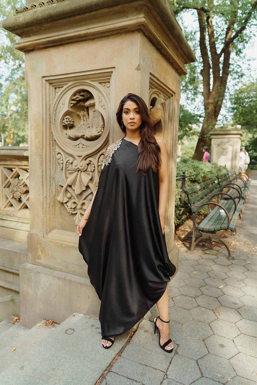 Devan One-Shoulder Dress Black, a product by MOR Collections