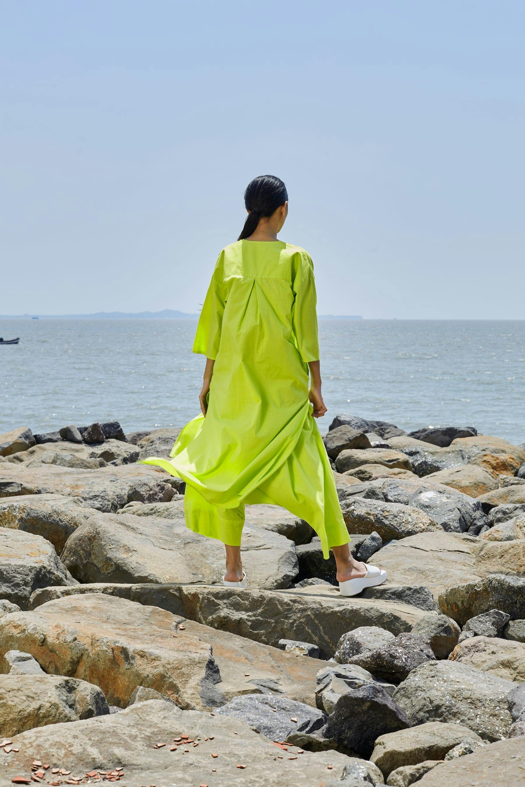 Thumbnail preview #2 for Neon Green Placket Tunic Set