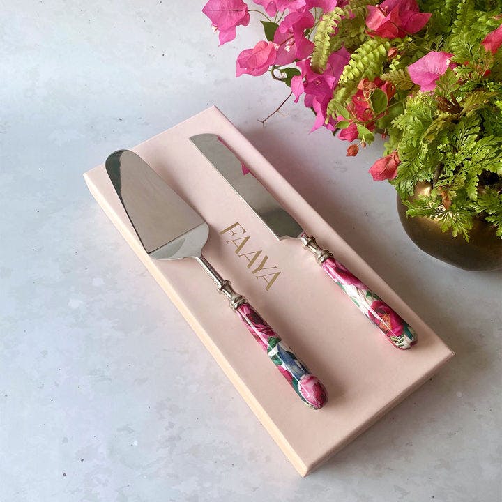 Cake Server & Knife Duo - Tudor Blooms, a product by Faaya Gifting