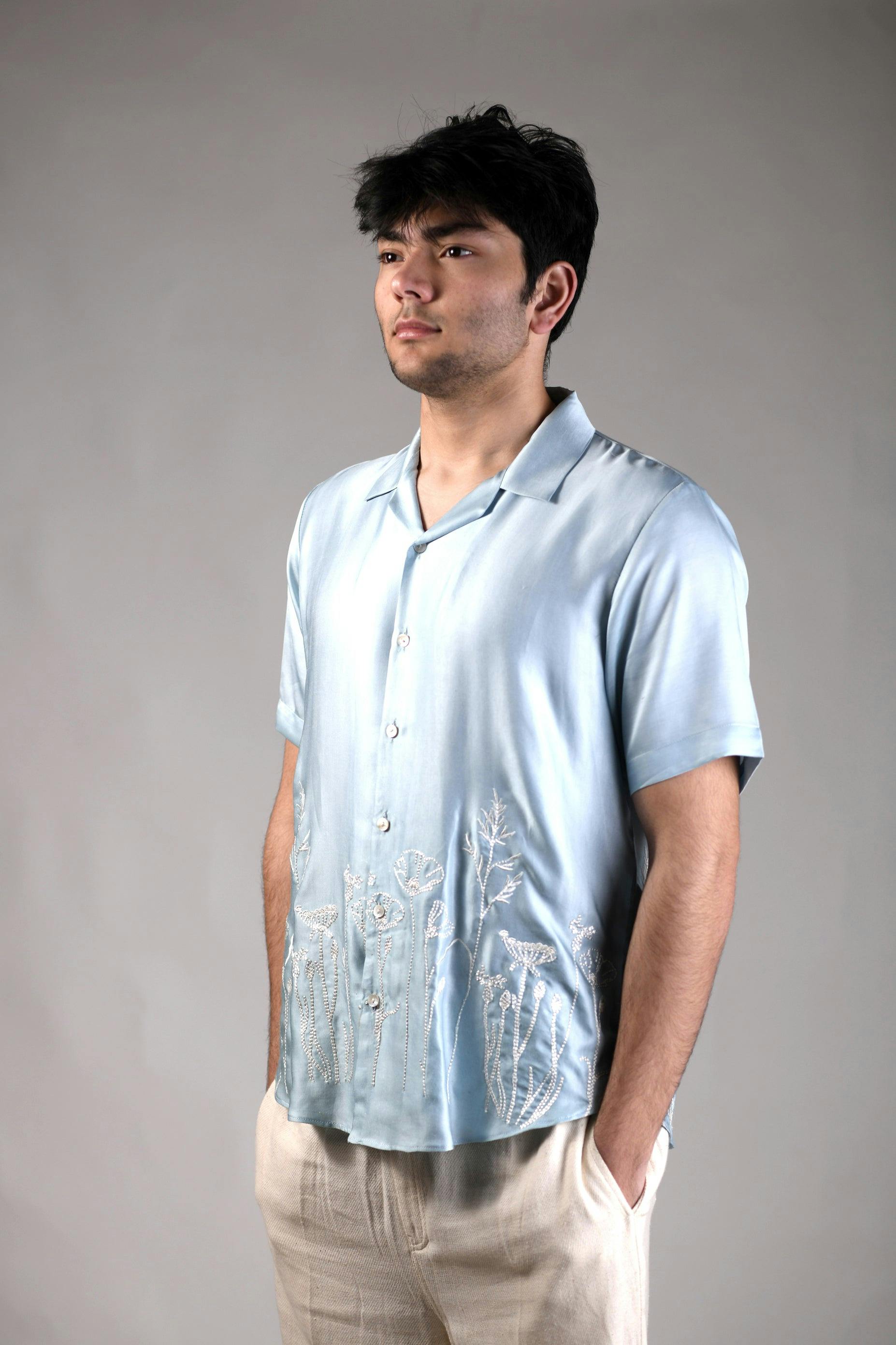 Weeds | Powder Blue | Unisex Lounge Shirt, a product by Ananya - The Label