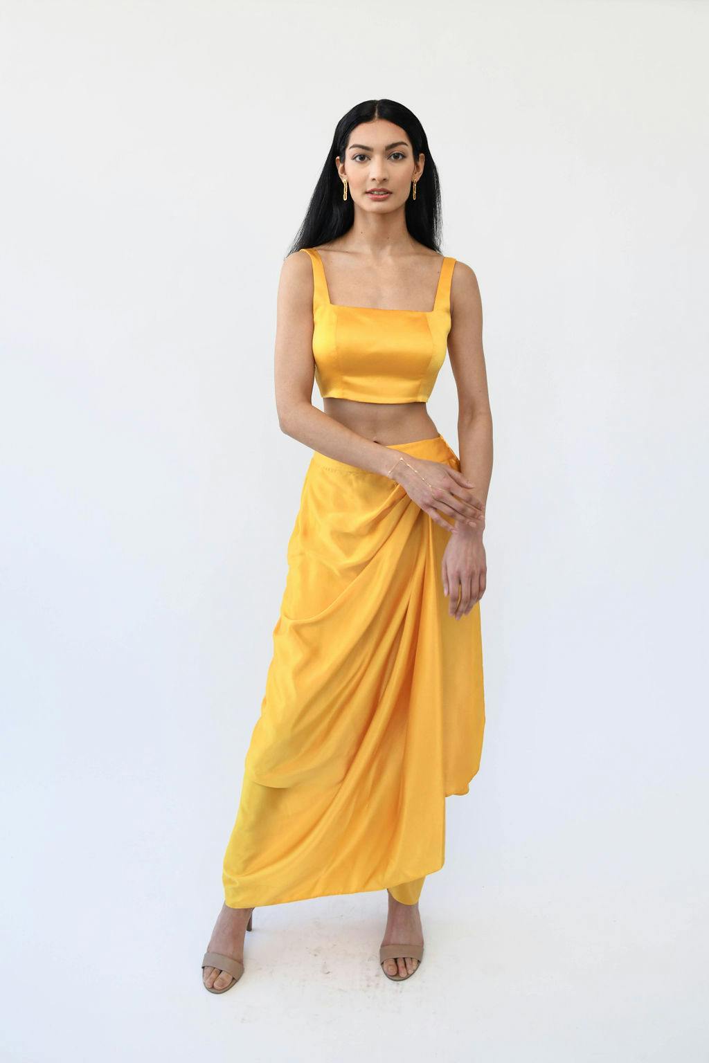 Mango Satin Drape Skirt & Blouse Set, a product by MOR Collections