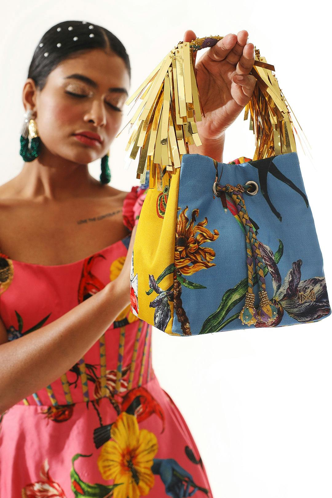 Thumbnail preview #0 for Multicolor bucket bag with golden tassel handle