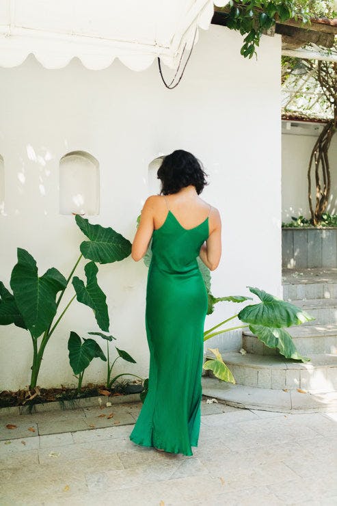 Thumbnail preview #4 for Emerald Green Satin Slip Dress With Handcrafted Straps