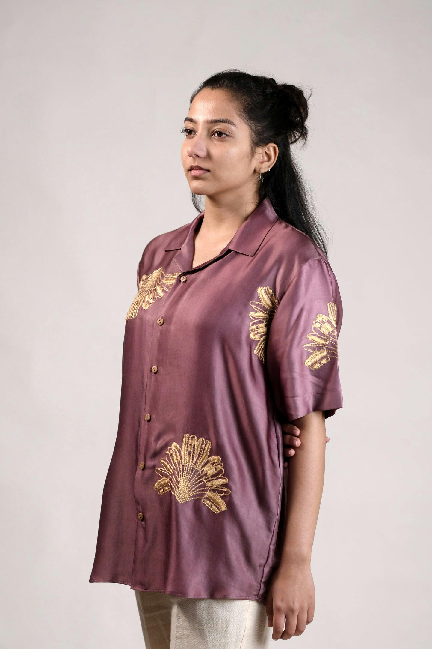 Onion Pink Palm | Unisex Lounge Shirt, a product by Ananya - The Label