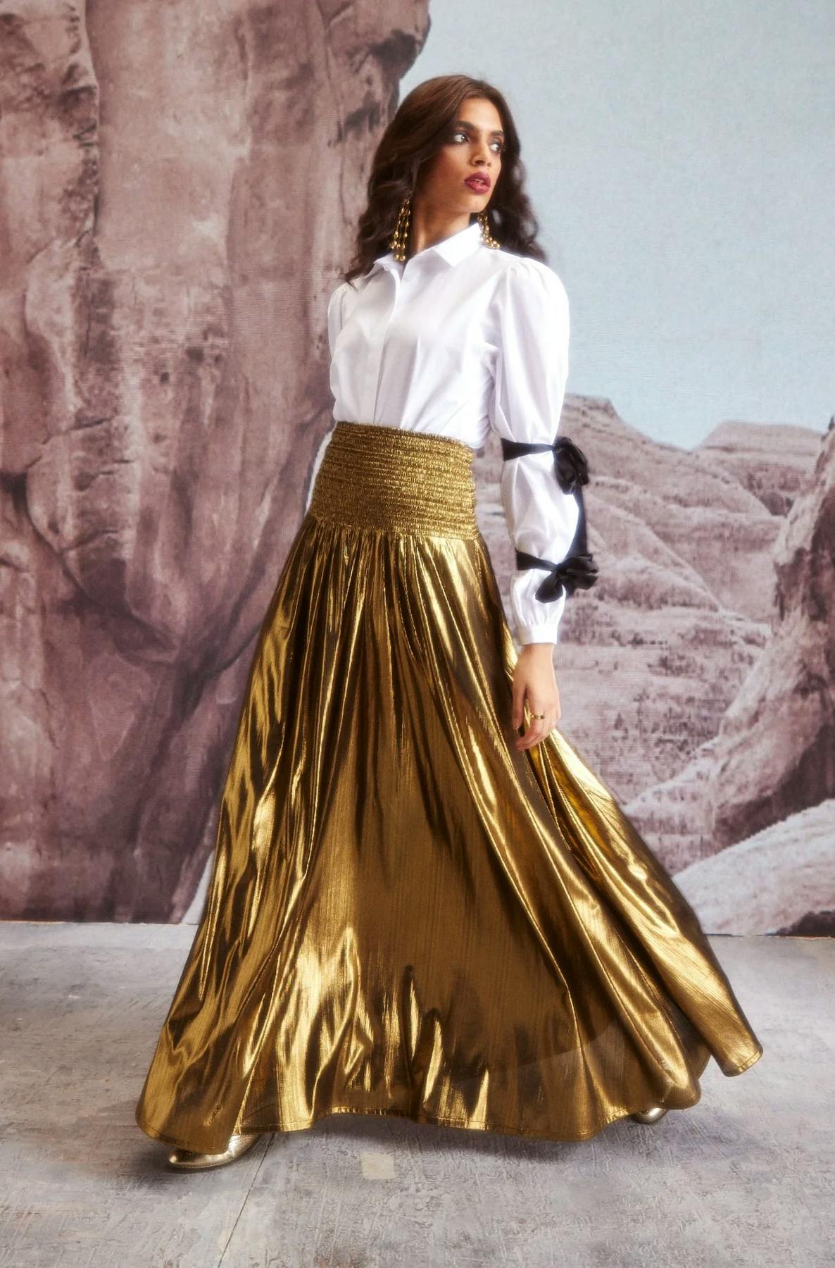 FIT & FLARE GOLD SKIRT, a product by Dash & Dot