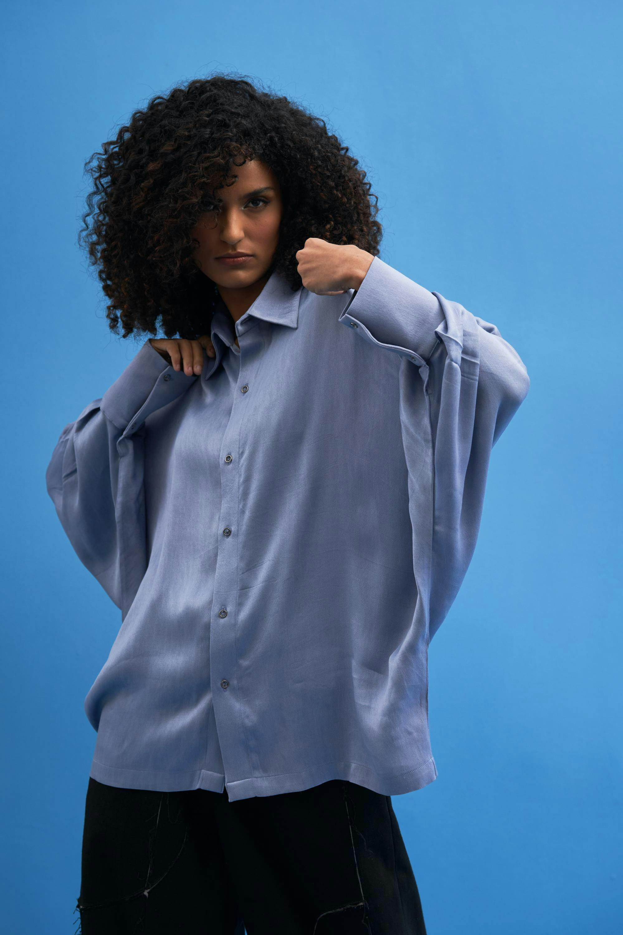 Steel Blue Batwing Shirt, a product by Siddhant Agrawal Label