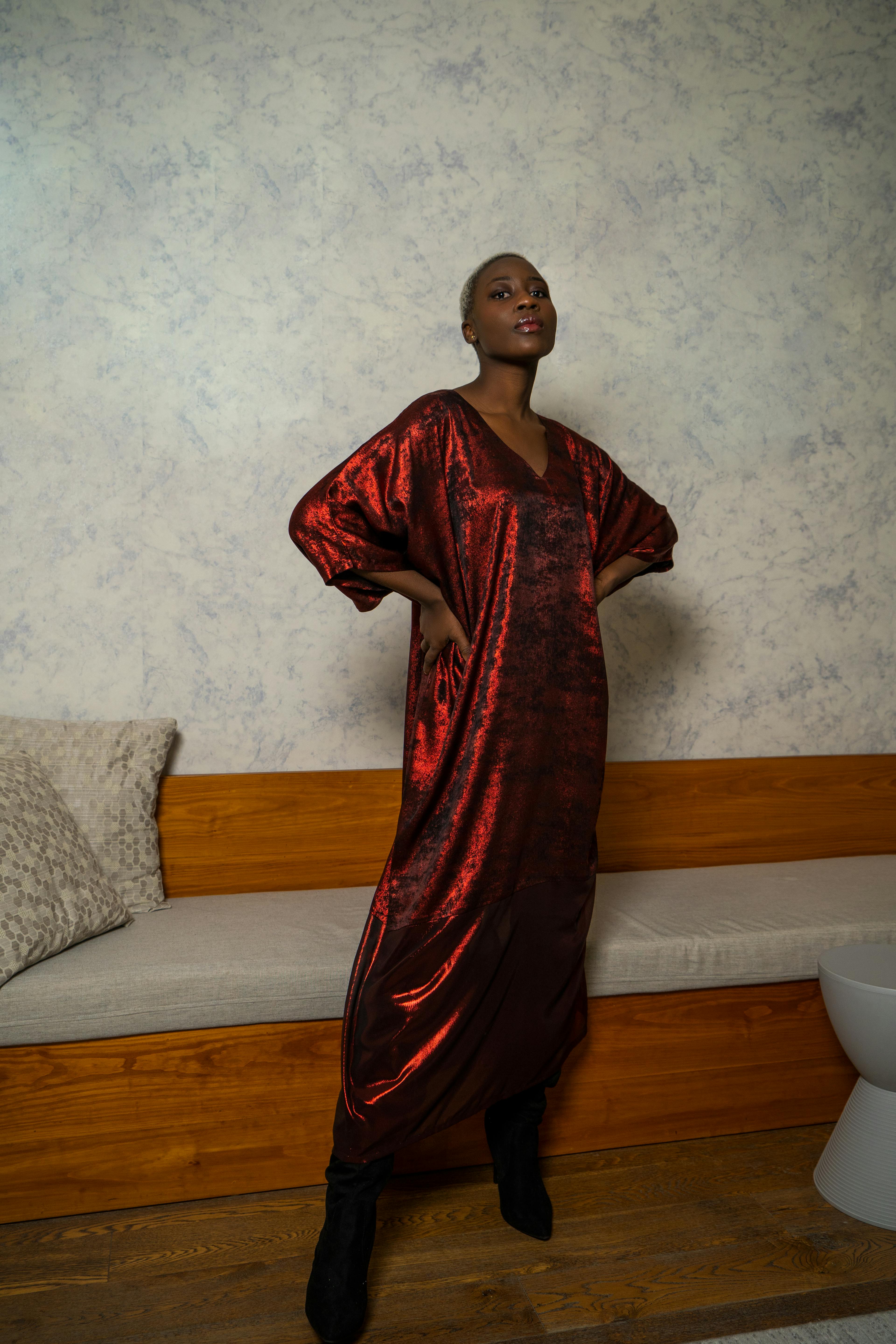 Shadow Of Sequin Shimmer Red Kaftan Dress, a product by DHARA SHETH DUBAI