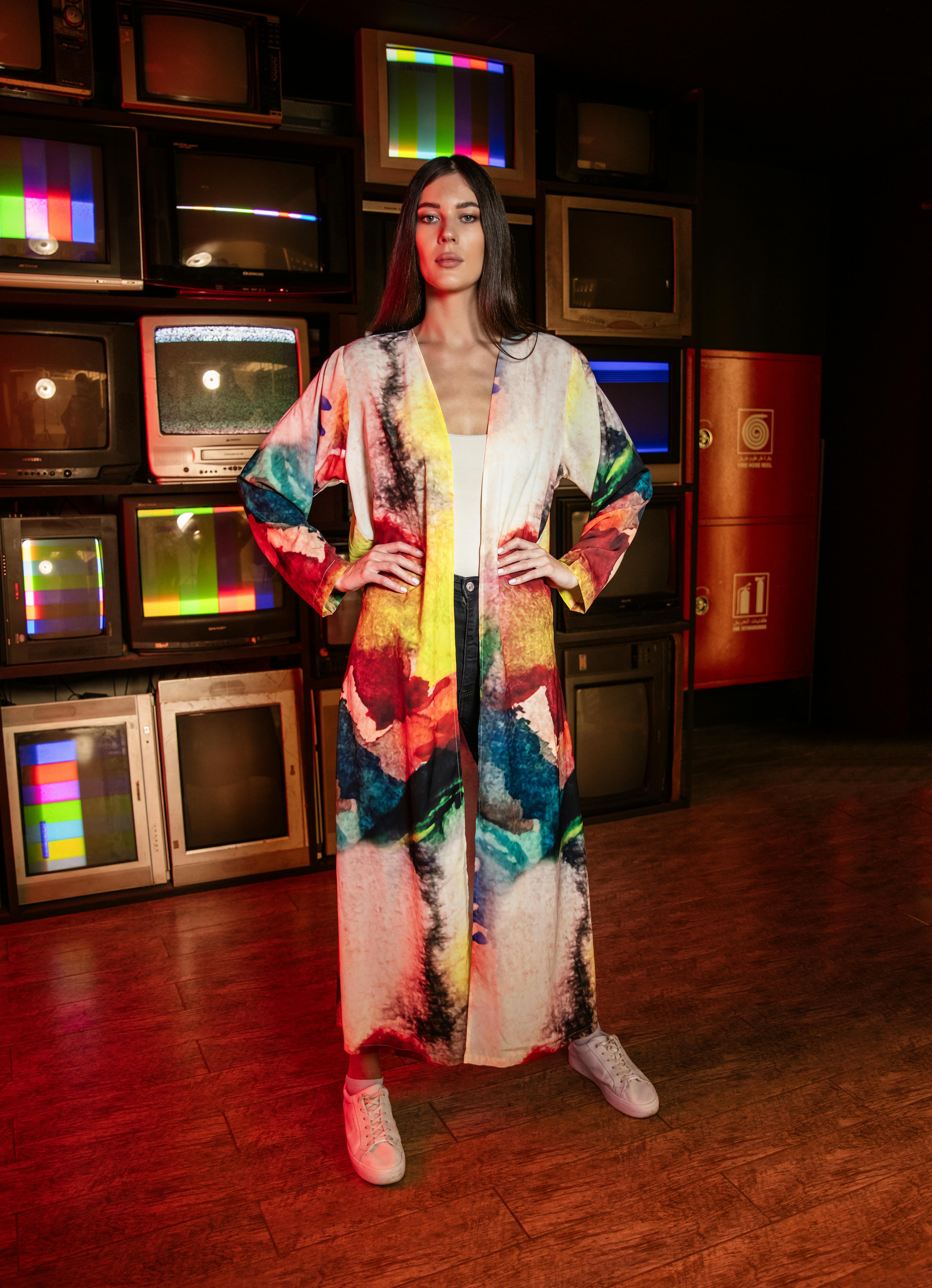 Enigma Abstract Print Long Kimono - Multicolor, a product by DHARA SHETH DUBAI