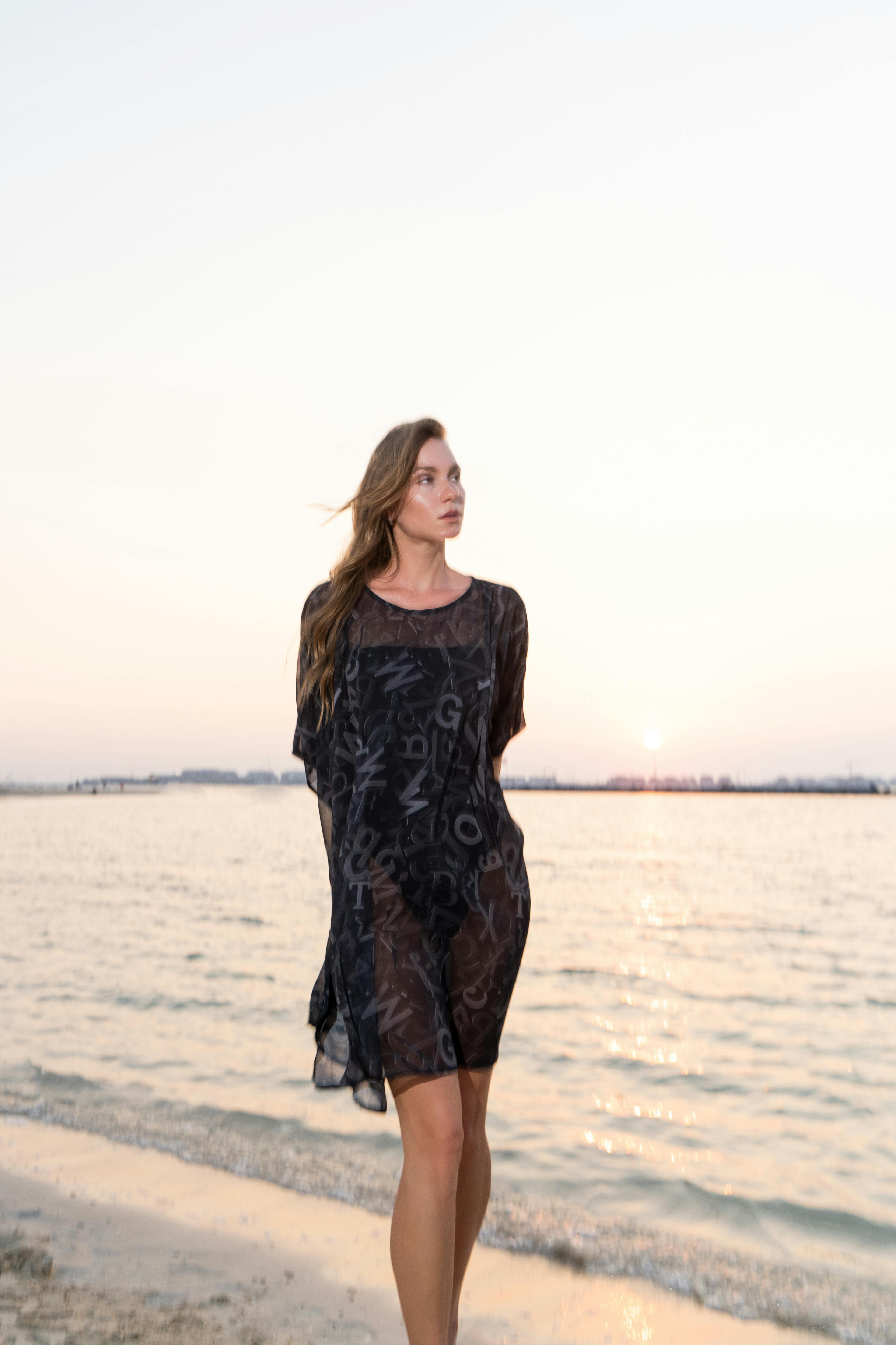 Abc Translucent Short Kaftan Dress – Black, a product by DHARA SHETH DUBAI