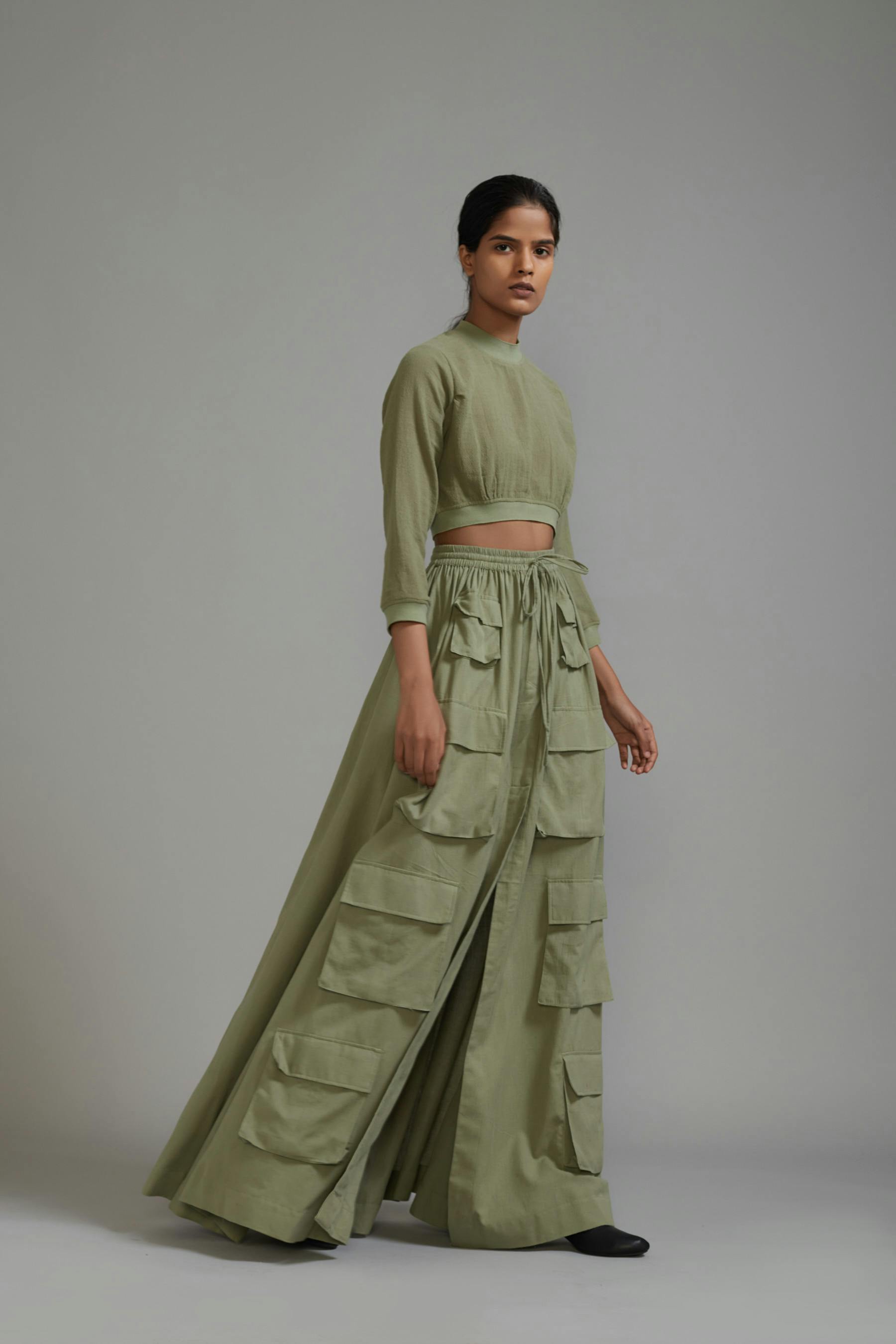 Thumbnail preview #2 for Green Crop Top and Cargo Skirt Set