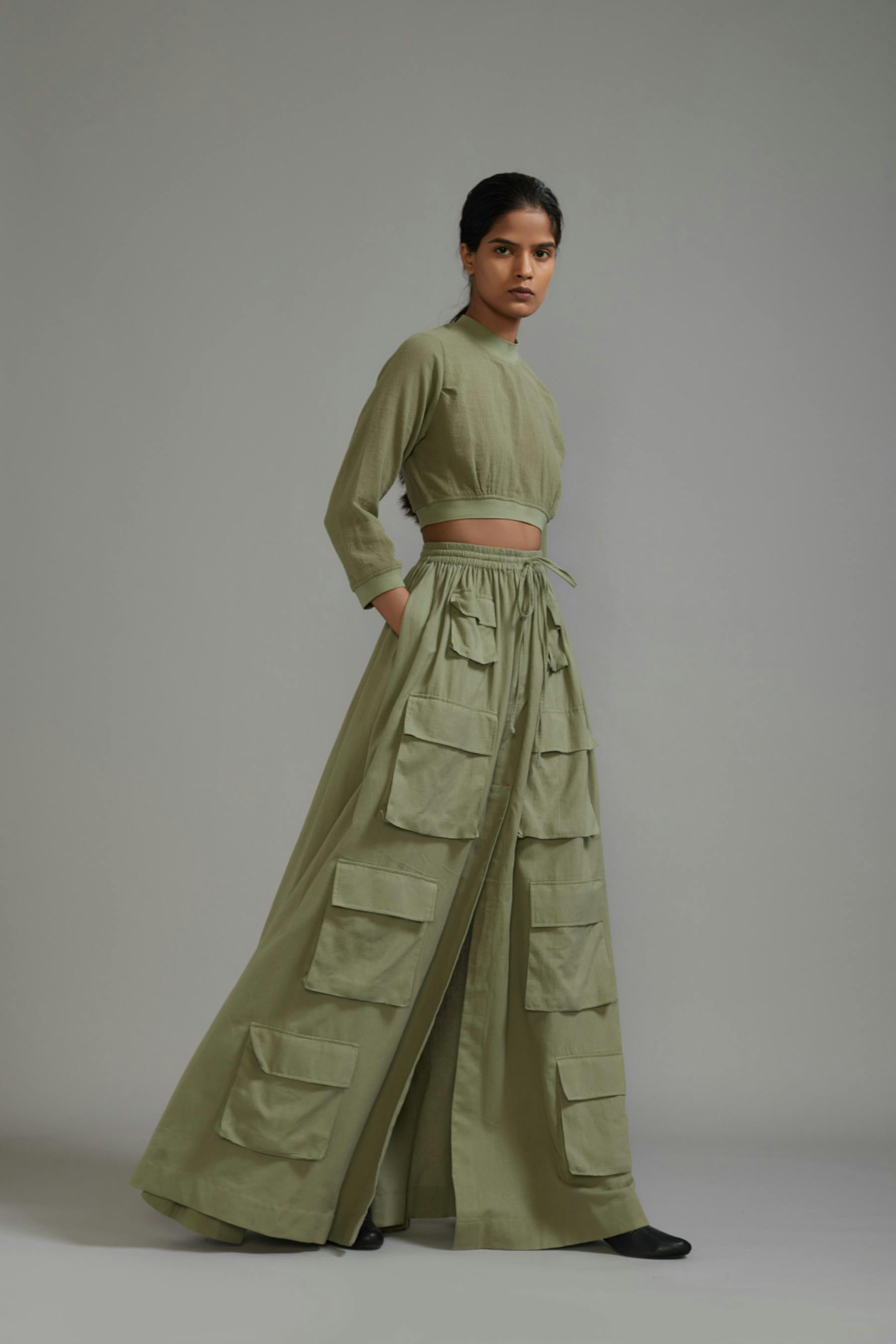 Thumbnail preview #4 for Green Crop Top and Cargo Skirt Set